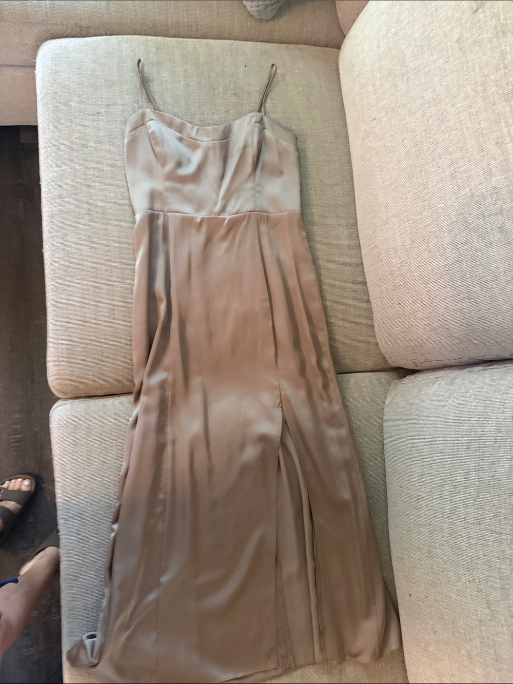 Abercrombie & Fitch Satin Slip Maxi Dress in Taupe